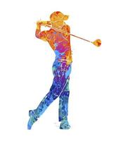 jogador de golfe abstrato de respingos de aquarelas. ilustração vetorial de tintas vetor