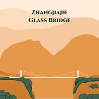 ponte histórica na china. parque florestal nacional de zhangjiajie o grand canyon da ponte com fundo de vidro da passarela de zhangjiajie. a ponte construída como uma atração para os turistas. desenho vetorial plana vetor