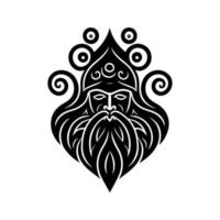 intrincado estilo tatuagem gnomo cabeça silhueta. vetor ilustração isolado em uma branco fundo, perfeito para tatuagens, adesivos, Camisetas, e de outros Projeto projetos.