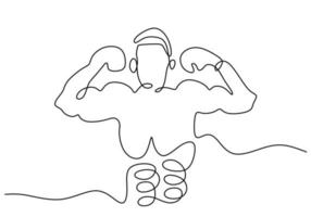 um desenho de linha contínua de uma jovem boxeadora desportiva posar como uma vencedora. um boxeador profissional vence em lutas de boxe. conceito de esporte de combate competitivo isolado no fundo branco. design minimalista vetor