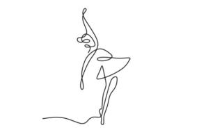 uma única linha de desenho de bailarina mulher sexy. uma linda dançarina de balé mostra o movimento de dança isolado no fundo branco. estilo minimalista de conceito de bailarina profissional. ilustração vetorial vetor