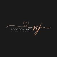 inicial nj feminino logotipo coleções modelo. caligrafia logotipo do inicial assinatura, casamento, moda, joalheria, butique, floral e botânico com criativo modelo para qualquer companhia ou negócios. vetor