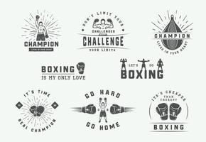 boxe e marcial artes logotipo Distintivos e etiquetas dentro vintage estilo. motivacional cartazes com inspirado citações. vetor ilustração