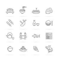 ícones de linha de vetor de comida japonesa