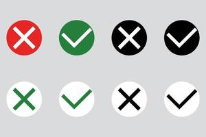 conjunto do sim e bo ou aprovado e rejeitado ou certo e errado ícones com Verifica marca e Cruz símbolos. livre vetor