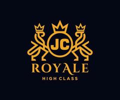 dourado carta jc modelo logotipo luxo ouro carta com coroa. monograma alfabeto . lindo real iniciais carta. vetor