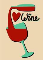 Eu amor vinho. garrafa do vermelho vinho. copo de vinho. vetor isolado ilustração.