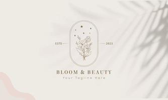botânico floral elemento mão desenhado logotipo com selvagem flor e folhas. vetor