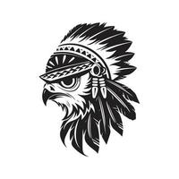coruja vestindo indiano chefe acessórios, logotipo conceito Preto e branco cor, mão desenhado ilustração vetor