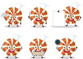 desenho animado personagem do espiral doce com vários chefe de cozinha emoticons vetor