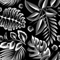 noite selva plantas ilustração desatado padronizar com vintage tropical folhas e folhagem em Sombrio fundo. papel de parede decorativo. tropical desatado fundo. selva folhas. botânico padronizar. vetor