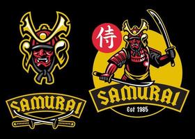 samurai ronin mascote aguarde par do Katana espada vetor