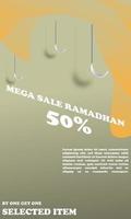 mega instantâneo venda Ramadã especial 50. fora com islâmico enfeite crescente zombar acima creme cor elegante simples atraente eps 10 vetor
