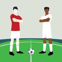 Combine pré-visualização exibindo dois masculino jogadores de futebol dentro uma futebol campo vetor ilustração. Polônia vs Gana.