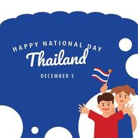 Tailândia nacional dia vetor ilustração com uma Garoto e dele mãe acenando a nacional bandeira.