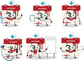 médico profissão emoticon com dia das Bruxas calendário desenho animado personagem vetor