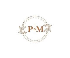 inicial PM cartas lindo floral feminino editável premade monoline logotipo adequado para spa salão pele cabelo beleza boutique e Cosmético empresa. vetor