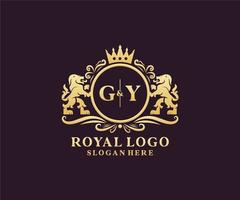 modelo de logotipo de luxo real de leão gy inicial em arte vetorial para restaurante, realeza, boutique, café, hotel, heráldica, joias, moda e outras ilustrações vetoriais. vetor