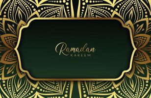 banner de fundo dourado luxuoso com ornamento islâmico de mandala verde escuro vetor