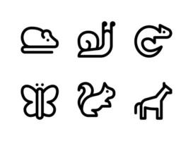 conjunto simples de ícones de linha de vetor relacionados a animais. contém ícones como rato, girafa, borboleta, esquilo e muito mais.