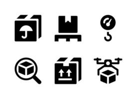 conjunto simples de ícones sólidos do vetor relacionado à logística. contém ícones como manter seco, rastreamento, carga, entrega de drones e muito mais.