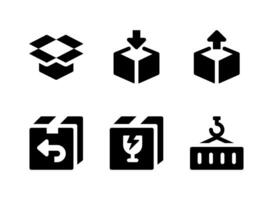 conjunto simples de ícones sólidos do vetor relacionado à logística. contém ícones como caixa aberta, pacote, caixa de vidro, recipiente e muito mais.