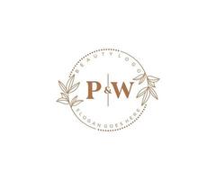 inicial pw cartas lindo floral feminino editável premade monoline logotipo adequado para spa salão pele cabelo beleza boutique e Cosmético empresa. vetor