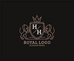 modelo de logotipo de luxo real de leão de letra hh inicial em arte vetorial para restaurante, realeza, boutique, café, hotel, heráldica, joias, moda e outras ilustrações vetoriais. vetor