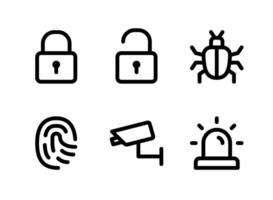 conjunto simples de ícones de linha do vetor relacionados à segurança. contém ícones como bloqueio, desbloqueio, bug, impressão digital e muito mais.
