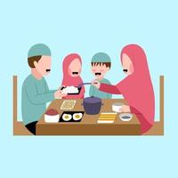 muçulmano família tendo jantar juntos vetor