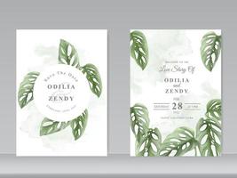 cartões de convite de casamento com design floral verde vetor