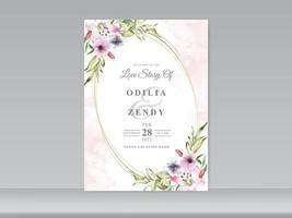 cartões de convite de casamento com design floral verde vetor