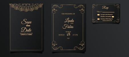 conjunto de cartão de convite de casamento de luxo vetor