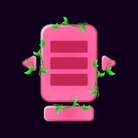 conjunto de natureza rosada deixa a placa de interface do usuário do jogo surgindo para ilustração do vetor de elementos de ativos de interface