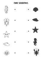 encontrar a corrigir sombras do Preto e branco mar animais. lógico enigma para crianças. vetor