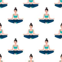 mulher meditando, padrão sem emenda de ioga vetor