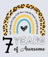 7º aniversário t camisa ,7 anos do incrível, tipografia projeto, Marco histórico aniversário presente vetor