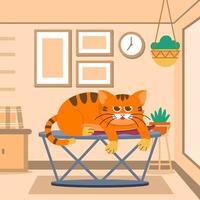 laranja malhado gato desfrutando dele preguiçoso Tempo às casa vetor