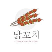 ilustração logotipo dakkochi frango satay e verde cebola coreano rua Comida vetor