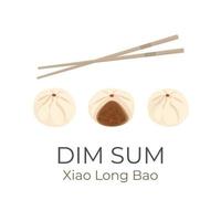 logotipo ilustração do chinês recheado pão xiao grandes bao ou shoronpou com pauzinhos e picado carne estofamento vetor