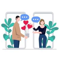 chamada online, mensagem de amor. ilustração em vetor conceito amor e dia dos namorados