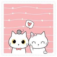 gato fofo gatinho amor casal desenho animado doodle rosa pastel cartão vetor