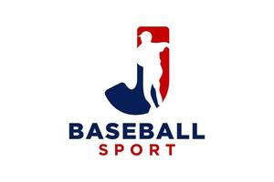 carta j beisebol logotipo ícone vetor modelo.