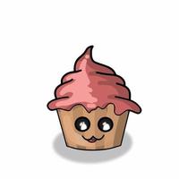 ilustrador de design de modelo de vetor de personagem de cupcake fofo feliz