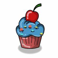 personagem de cupcake fofo com ilustrador de design de modelo vetorial de cobertura de frutas vetor
