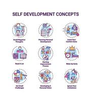 conjunto de ícones de conceito de autodesenvolvimento vetor