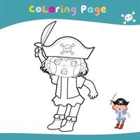 educacional imprimível coloração planilha. fofa pirata ilustração. coloração atividade para crianças. vetor esboço para coloração página.