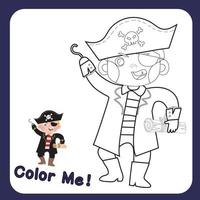 coloração fofa pirata ilustração. educacional imprimível coloração planilha. vetor esboço para coloração página.
