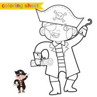 fofa pirata coloração página. educacional imprimível coloração planilha. coloração jogos para pré escola crianças. vetor esboço para coloração folha.