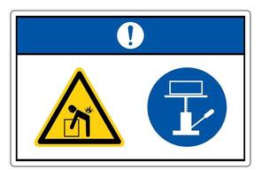 aviso de levantamento de perigo use sinal de símbolo de levantamento mecânico no fundo branco vetor